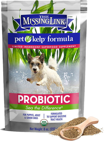 Pet Kelp Probiotic Powder Formula, Organic & Limited Ingredient Superfood Supplement, Kelp, Flaxseed, Pumpkin & Probiotics, Omegas & Probiotics for Digestive Health for Puppy, Adult & Senior Dogs, 8Oz